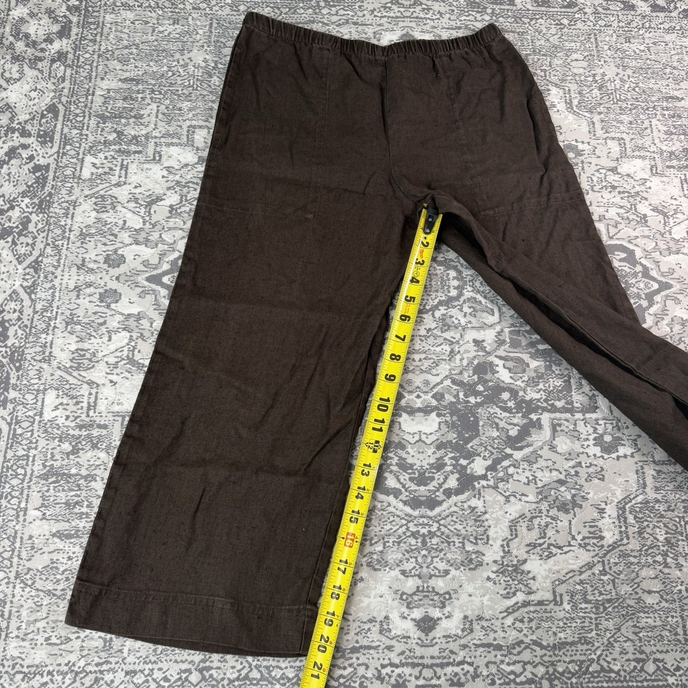 Vintage Chicos Design Linen Brown Wide Leg Crop Pants Elastic Waist Size 12 (2) - Picture 4 of 11